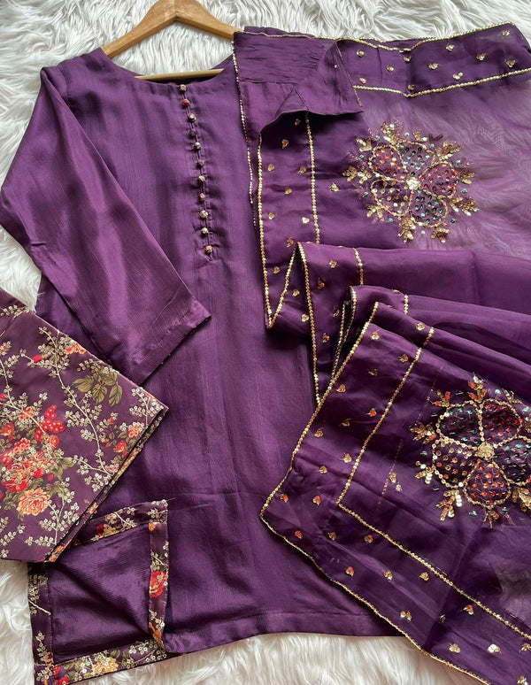 Embroidered Farshi Shalwar - Purple