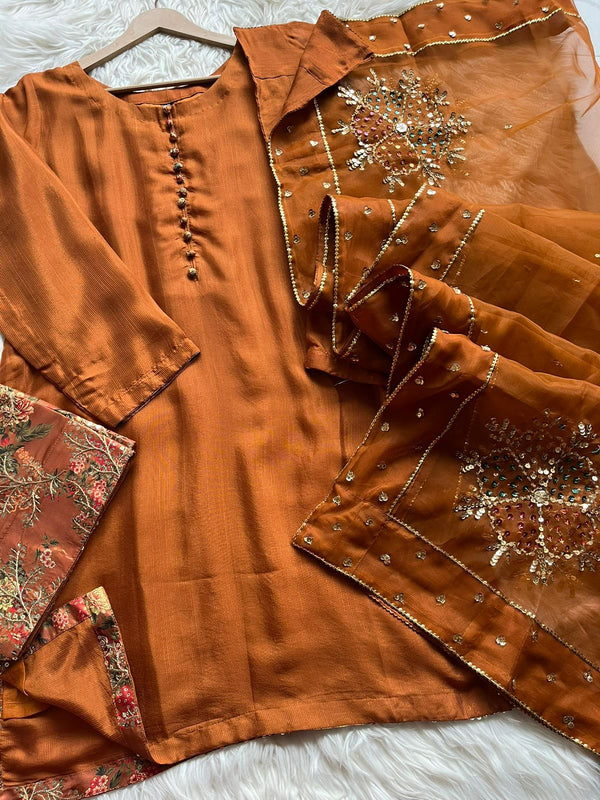 Embroidered Farshi Shalwar - Brown