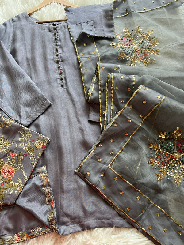Embroidered Farshi Shalwar - Light gray