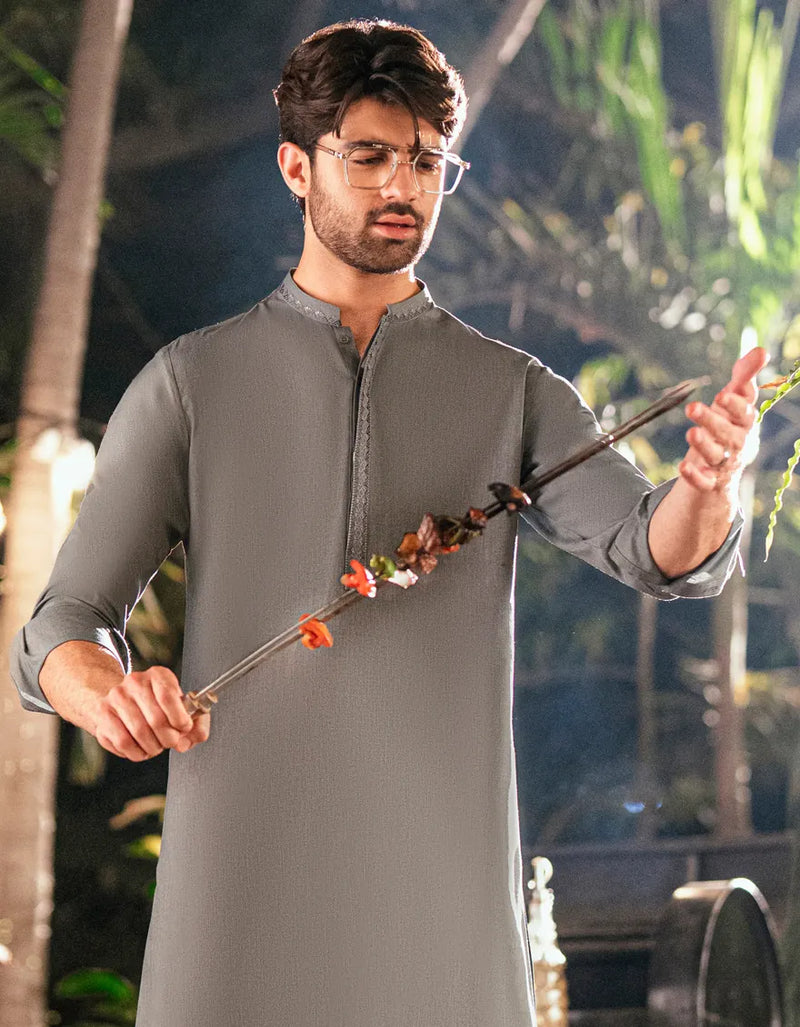 JUNAID JAMSHED GREY BLENDED SEMI-FORMAL KAMEEZ SHALWAR-50161