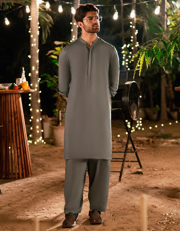 JUNAID JAMSHED GREY BLENDED SEMI-FORMAL KAMEEZ SHALWAR-50161