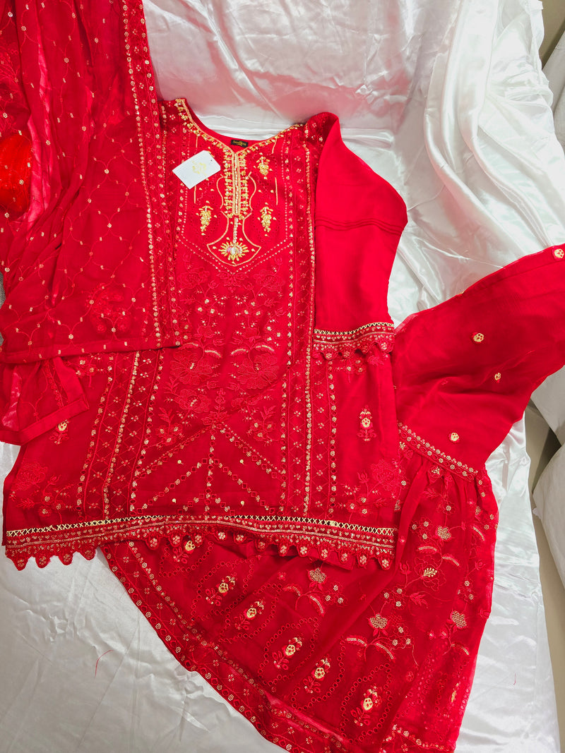 Chiffon gharara - red