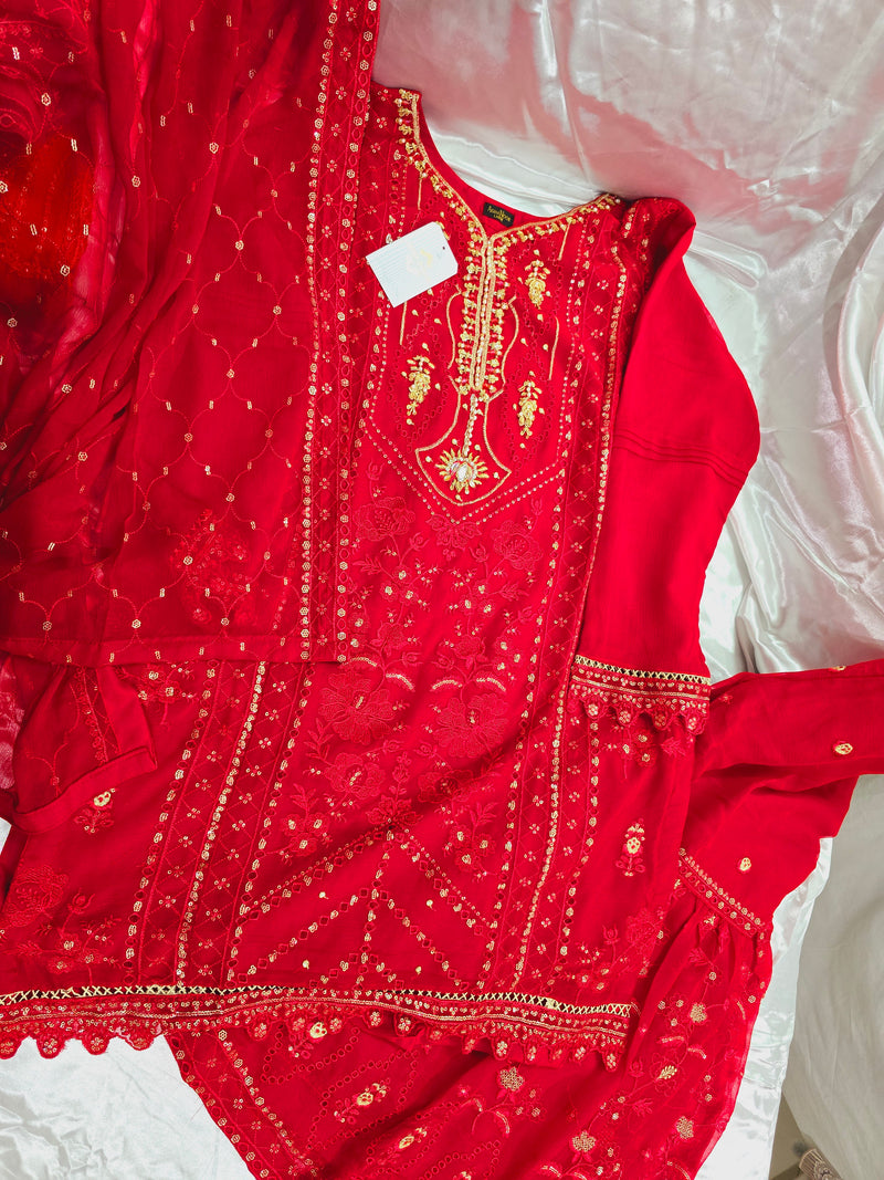 Chiffon gharara - red