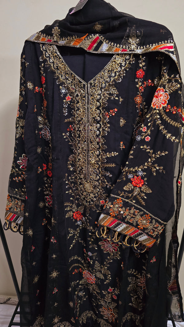 Libas pret - chiffon frock Embroidered 3piece