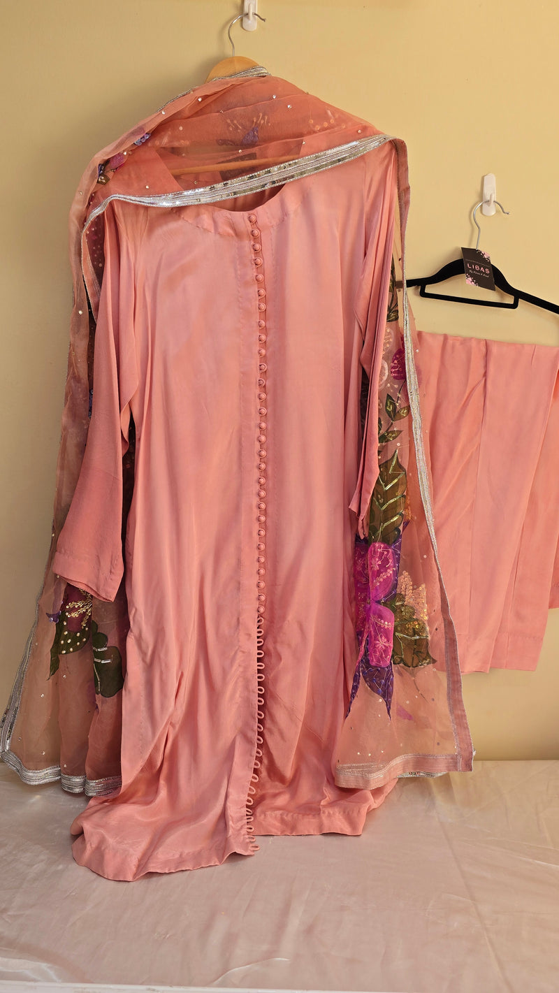 Handpainted silk - Pink 3 piece