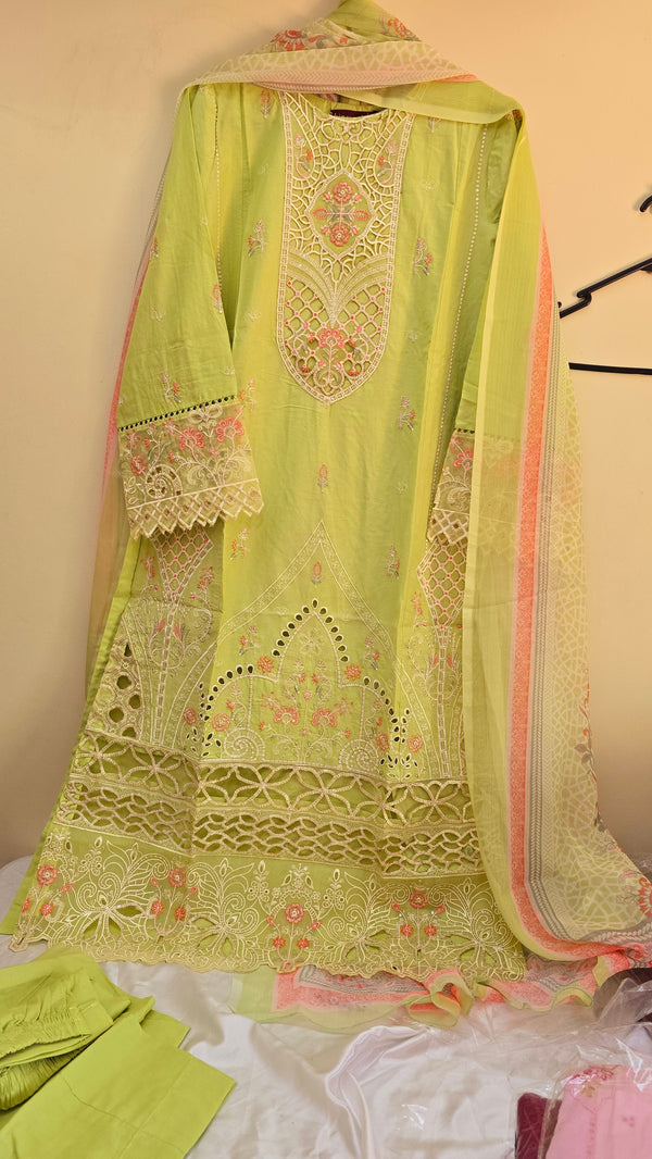 Binsaeed Summer embroidered suit - Light green