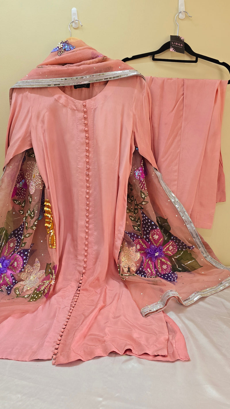 Handpainted silk - Pink 3 piece