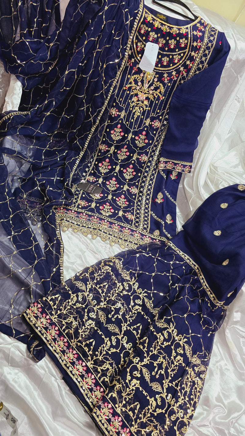 Chiffon gharara - Blue