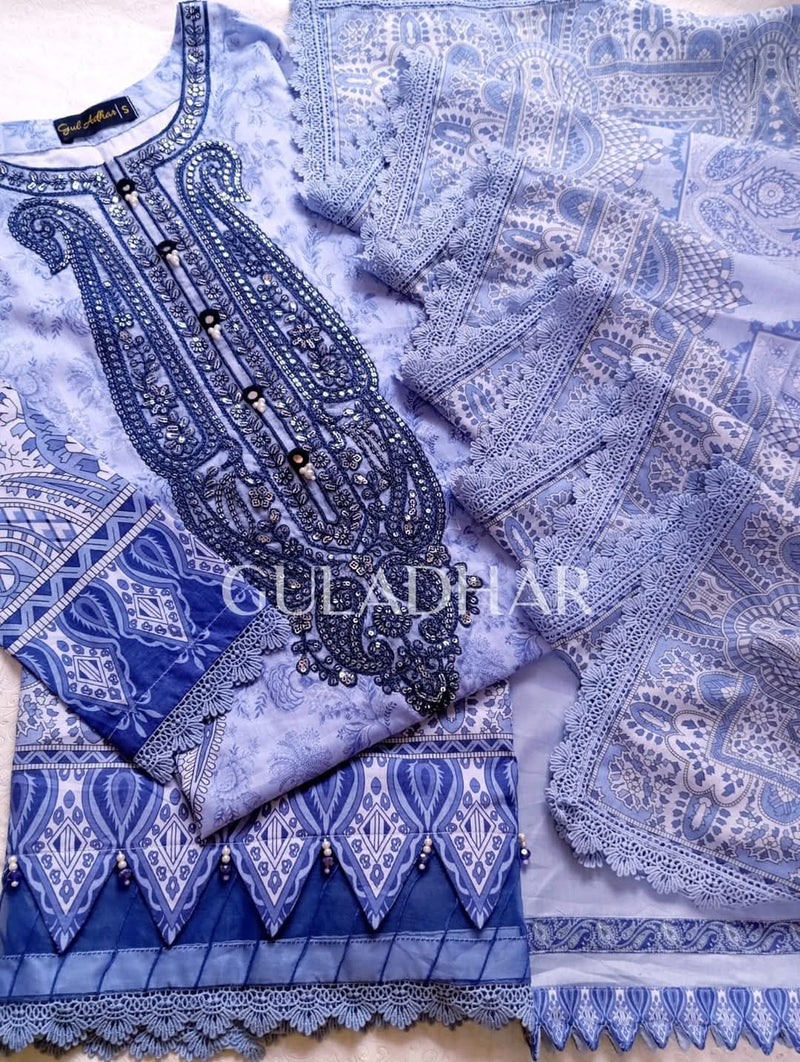 Gul adhar - Cambric 3 piece - blue