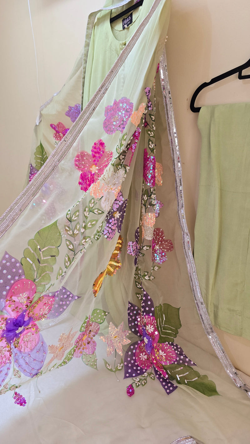 Handpainted silk - L. Green 3 piece