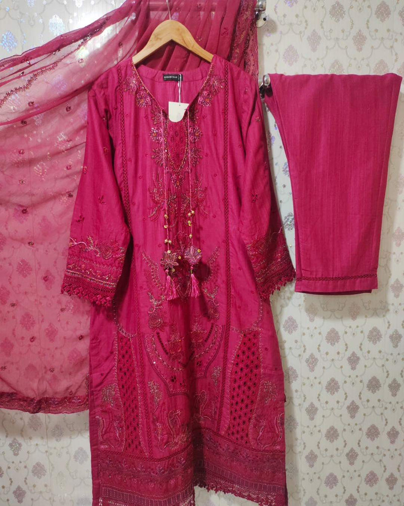 Sadabahar luxury lawn - hot pink