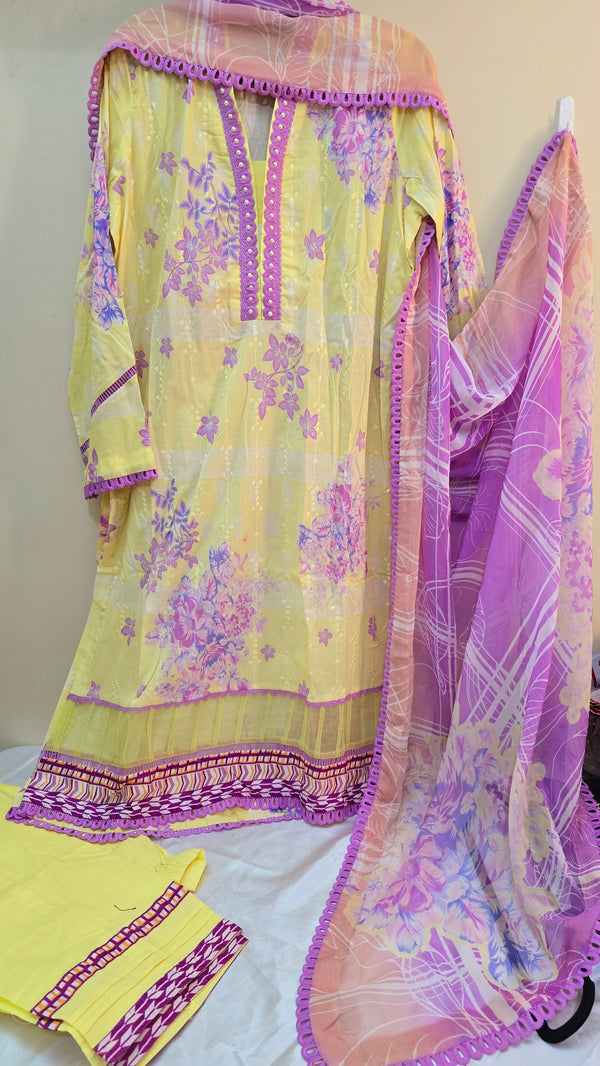 Kaaf - chikenkari summer 3pc - yellow