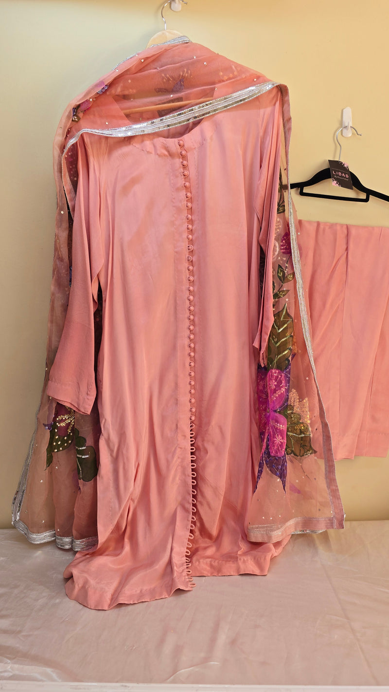 Handpainted silk - Pink 3 piece
