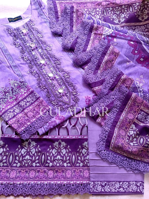 Gul adhar - Cambric 3 piece - Purple