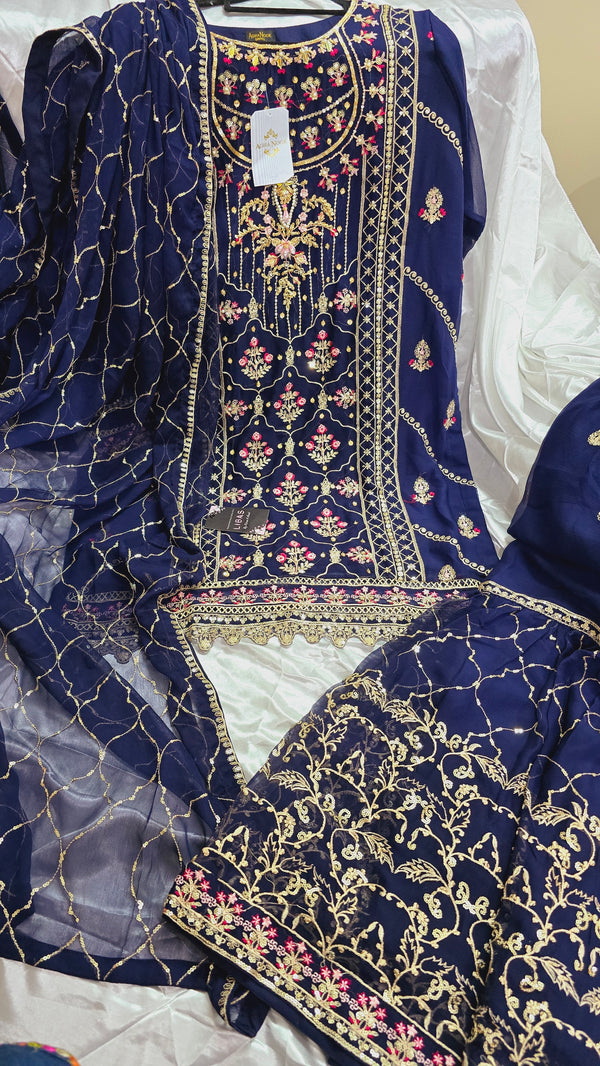 Chiffon gharara - Blue