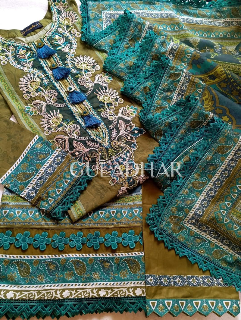 Gul adhar - Cambric 3 piece - Green