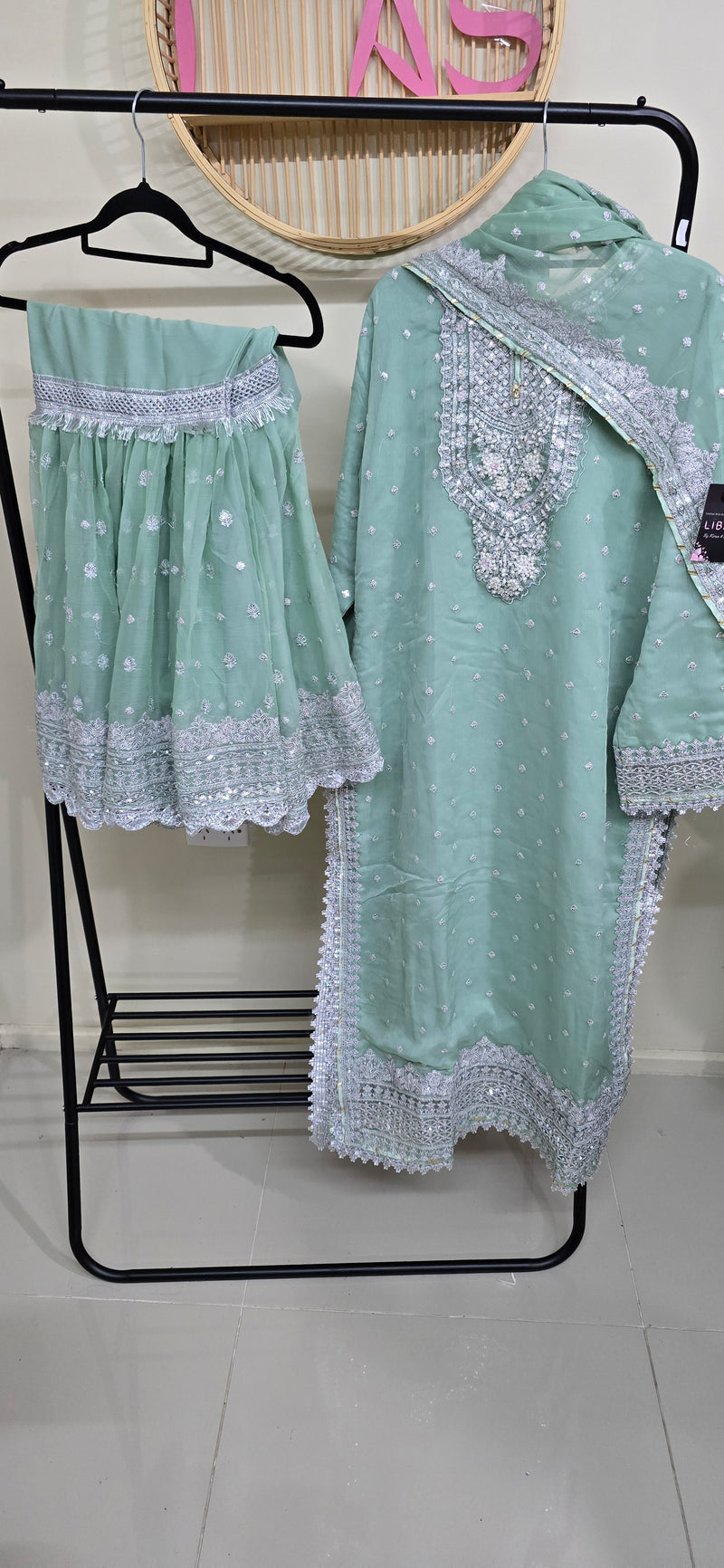 Chiffon sharara suit - persian green