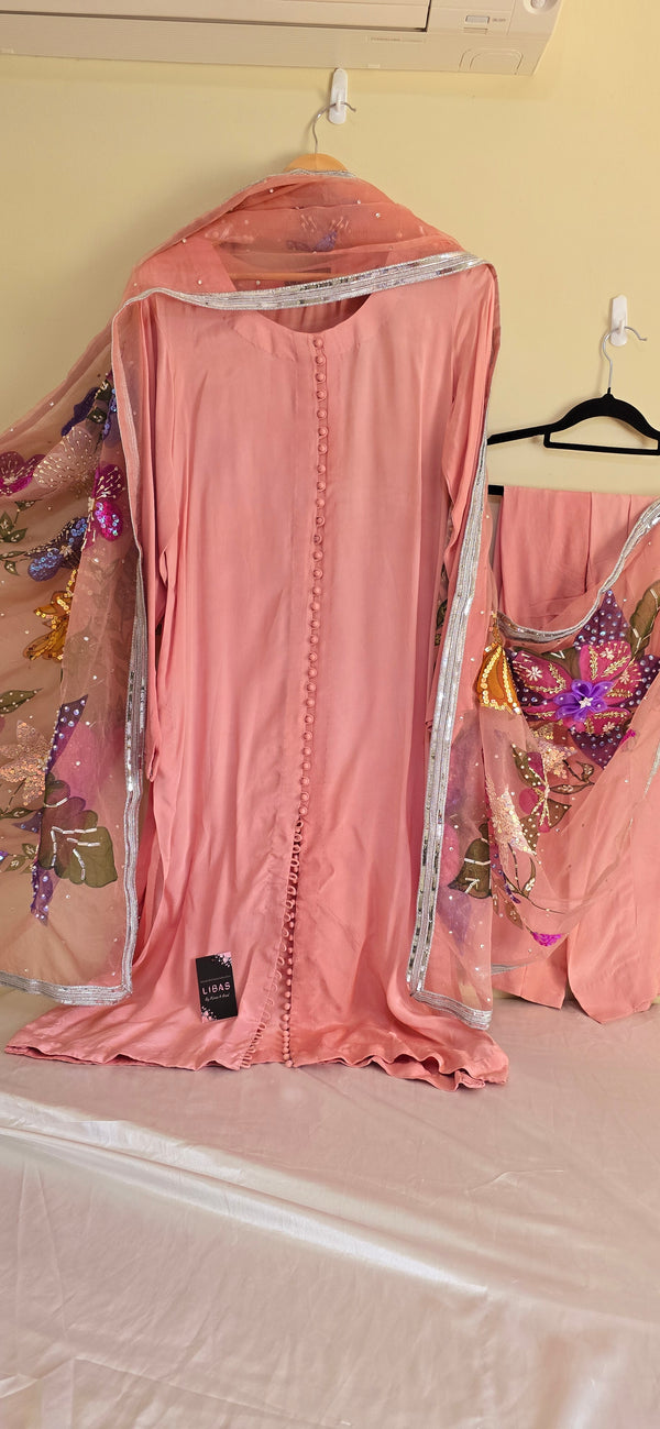 Handpainted silk - Pink 3 piece