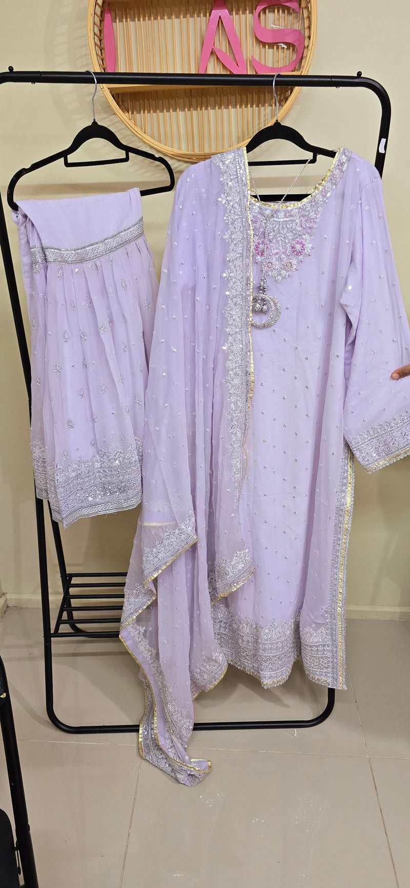Chiffon sharara suit - Light purple