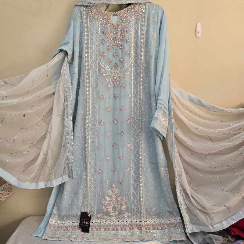 AN-Chiffon 3pc- Ferozi blue