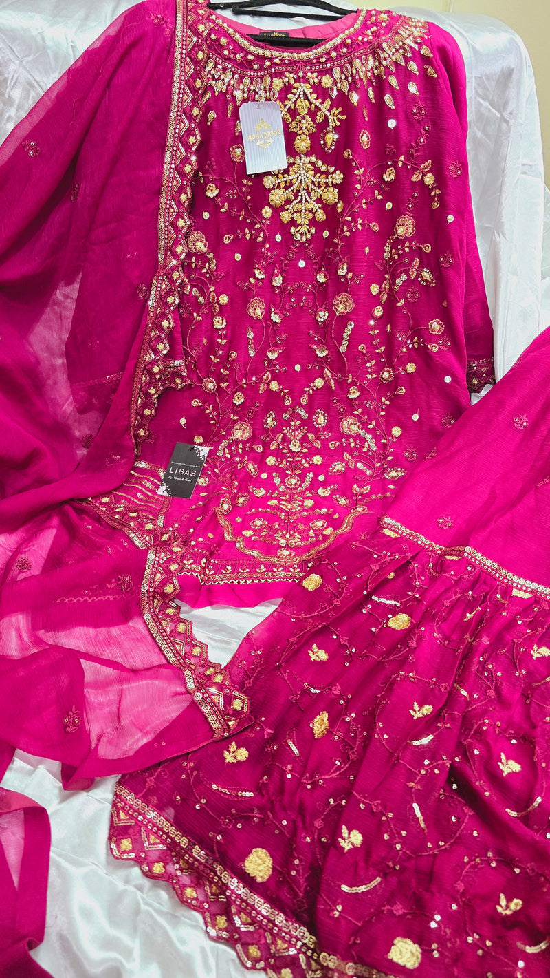 Chiffon gharara - Magenta