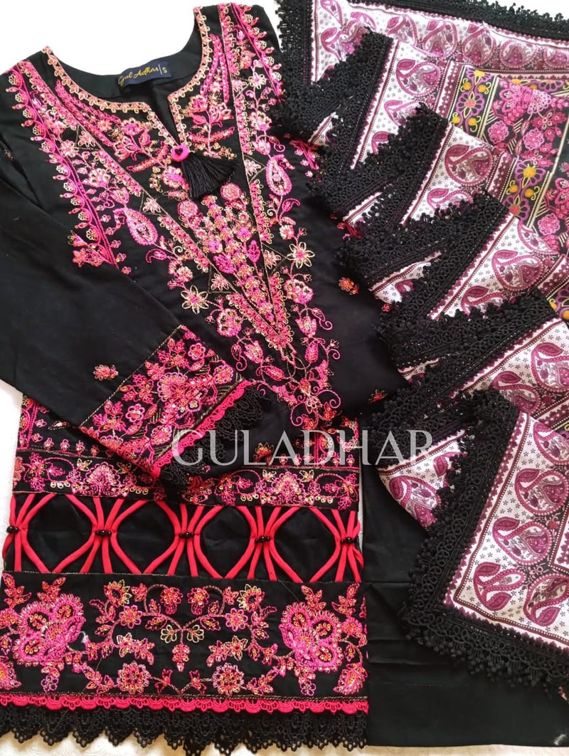Gul adhar - Cambric 3 piece - black