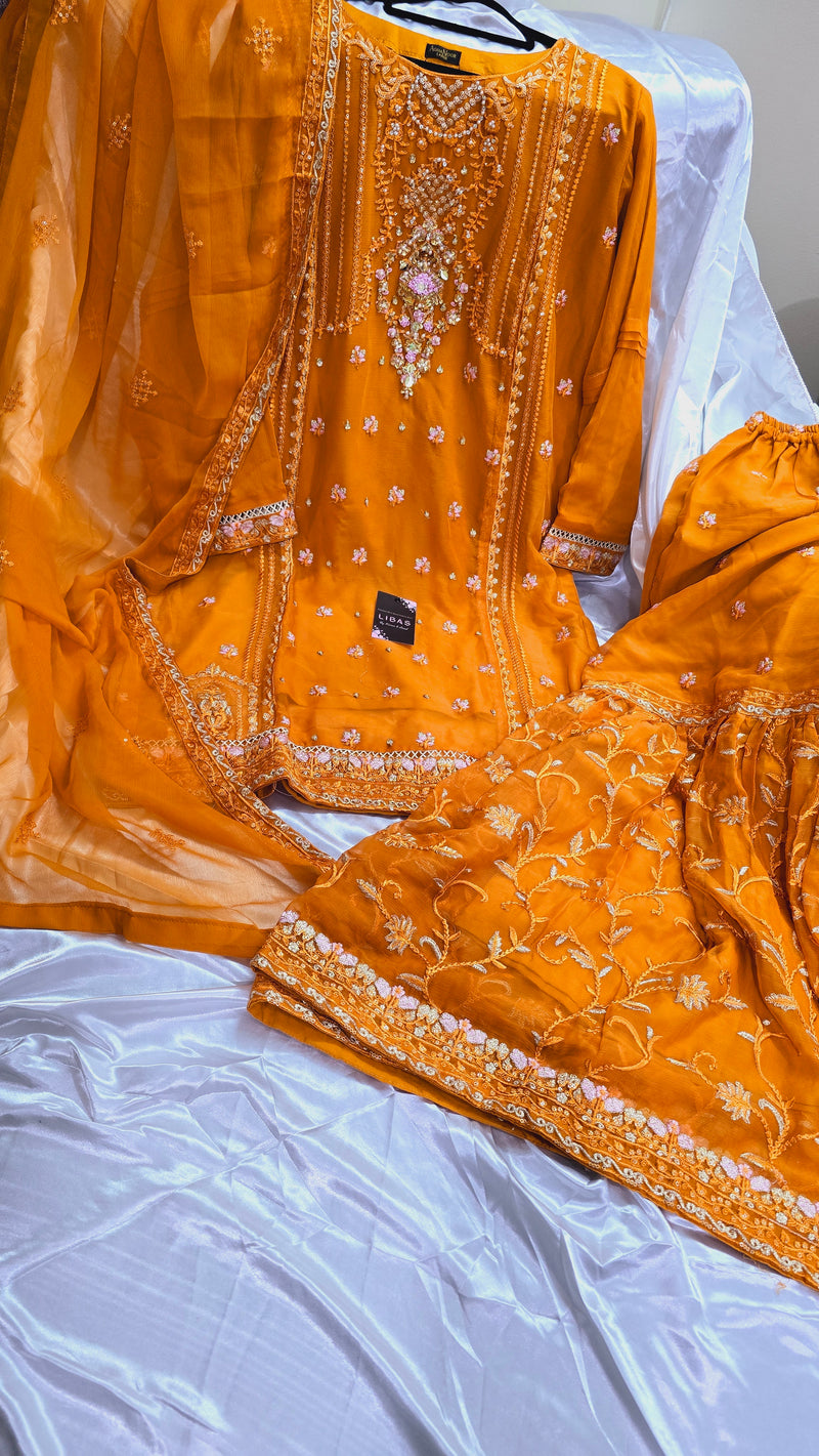 Pk chiffon gharara - orange