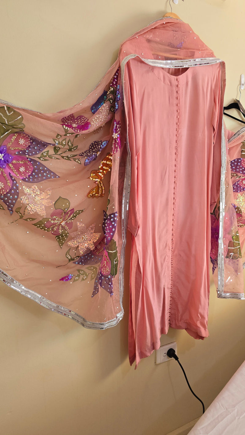 Handpainted silk - Pink 3 piece