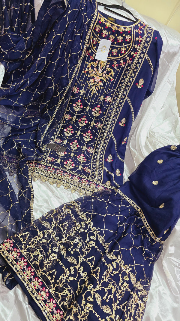 Chiffon gharara - Blue