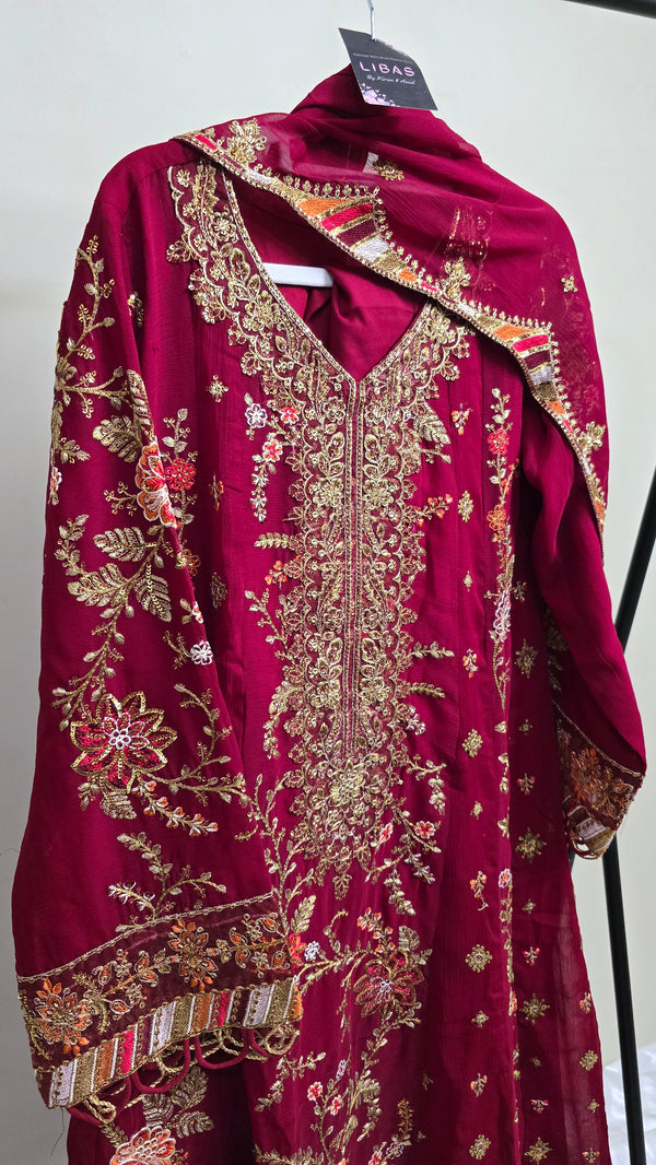 Libas pret - chiffon frock Embroidered 3piece