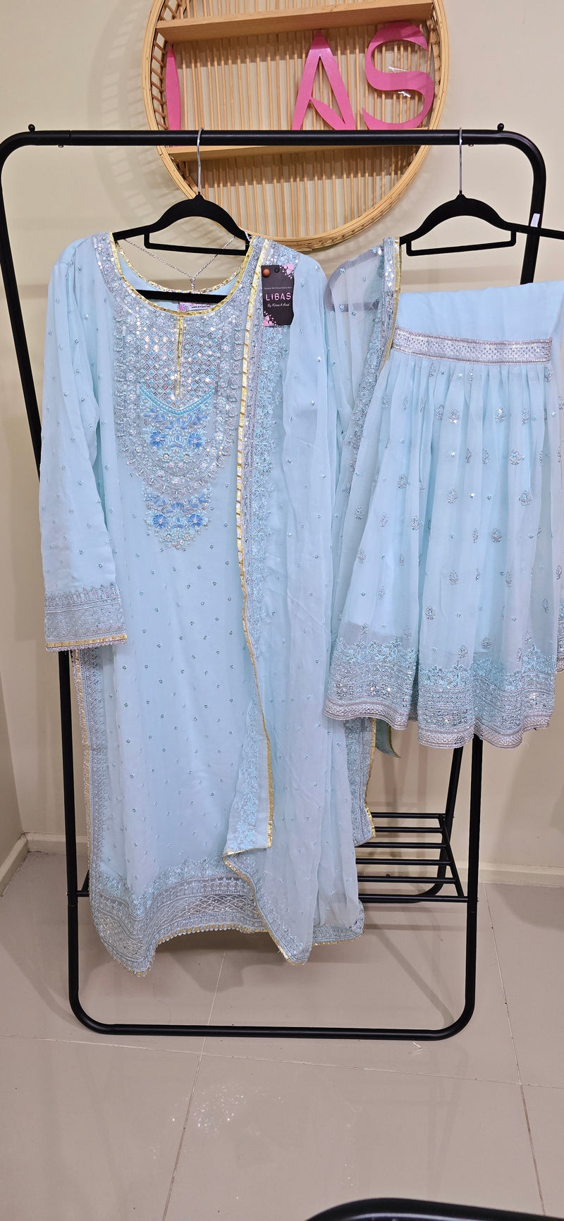 Chiffon Sharara  - Light blue
