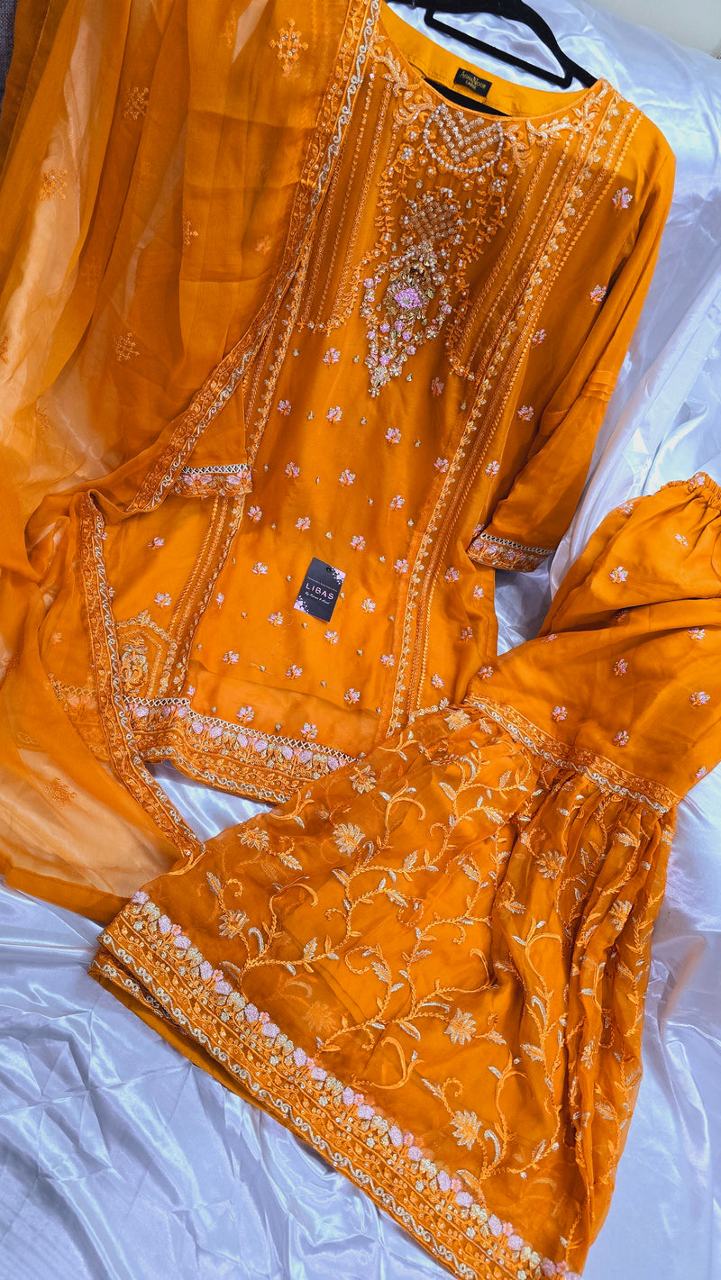 Chiffon gharara sharara - Orange