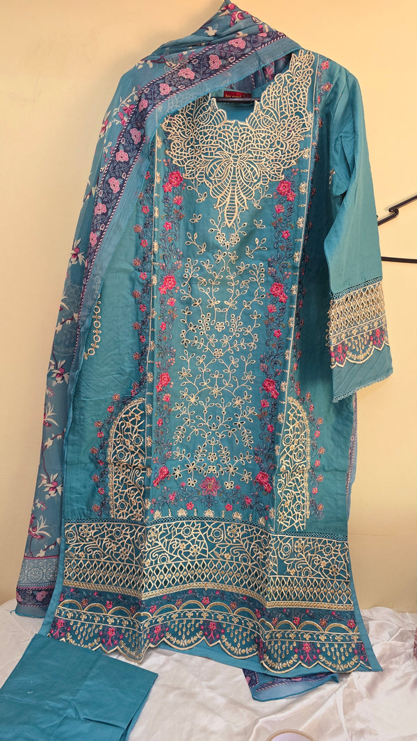 Binsaeed summer embroidered- 3pc - teal