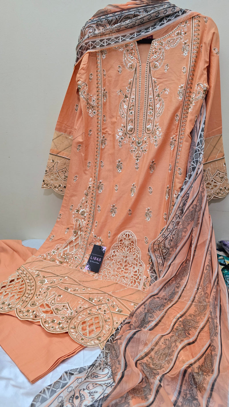 Binsaeed Summer embroidered suit - Peach