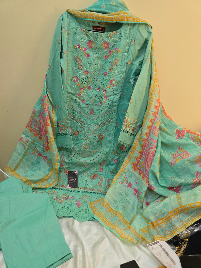 Binsaeed Summer embroidered suit - sea green