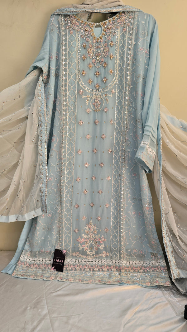 AN-Chiffon 3pc- Ferozi blue