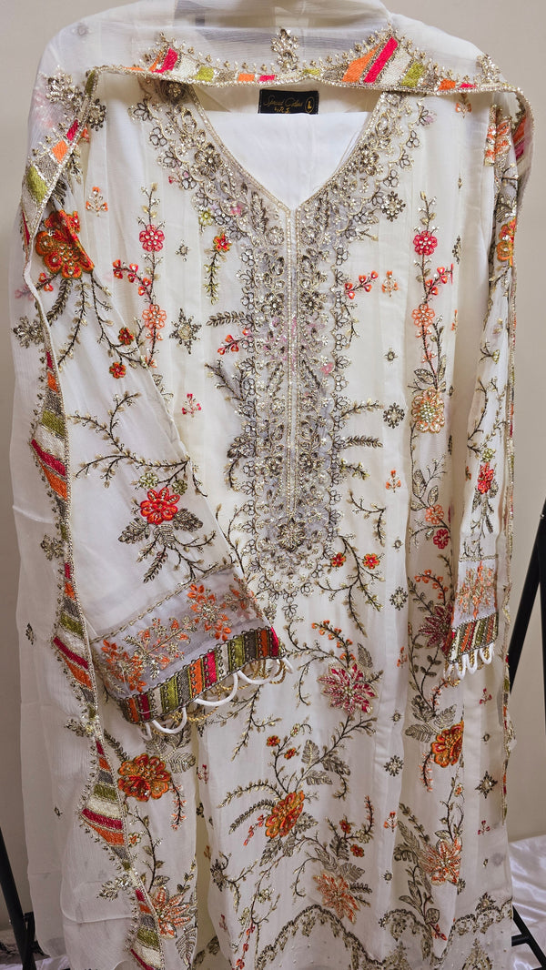 Libas pret - chiffon frock Embroidered 3piece