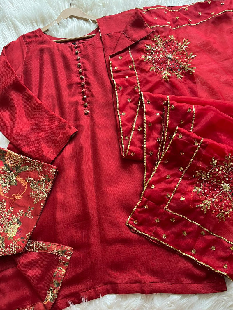 Embroidered Farshi Shalwar - red