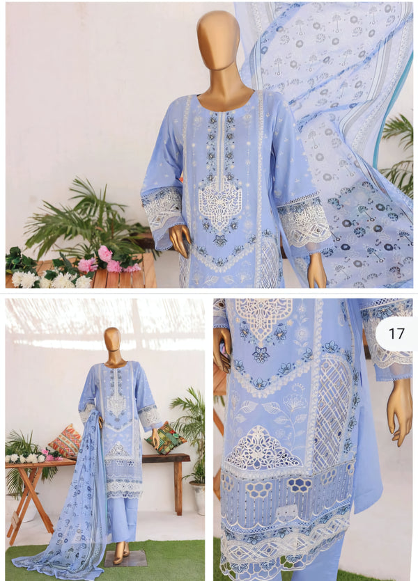 Binsaeed summer embroidered- 3pc - Blue