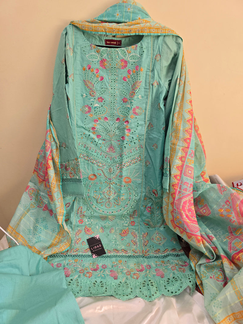 Binsaeed Summer embroidered suit - sea green