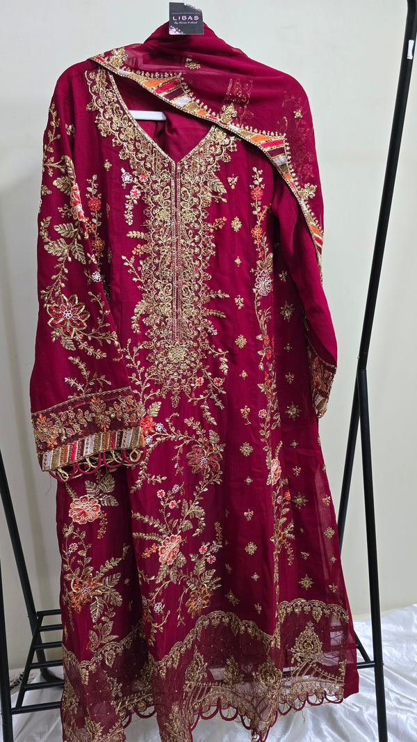 Libas pret - chiffon frock Embroidered 3piece