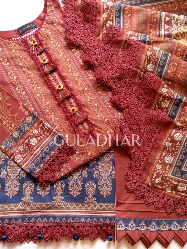 Gul adhar - Cambric 3 piece - brown
