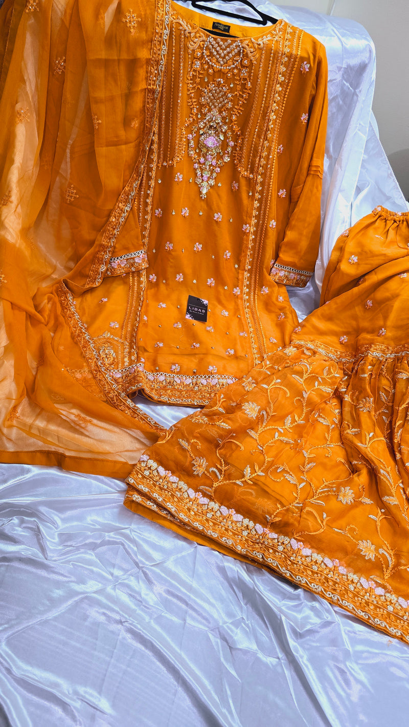 Chiffon gharara sharara - Orange