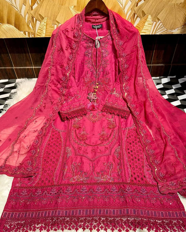 Sadabahar luxury lawn - hot pink