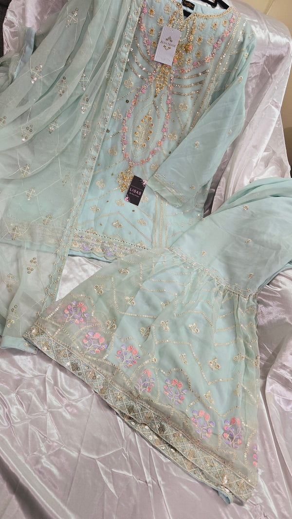 Pk chiffon gharara - L.blue