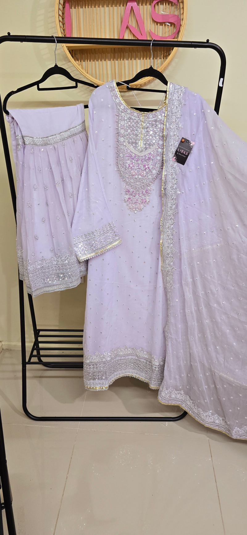 Chiffon sharara suit - Light purple