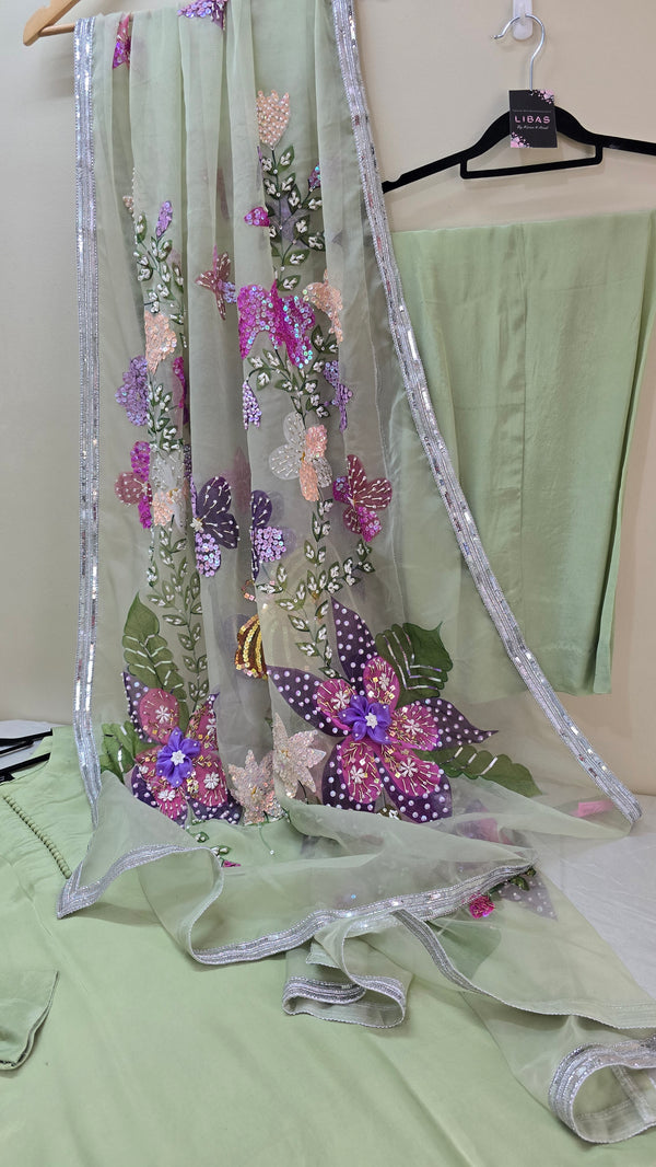 Handpainted silk - L. Green 3 piece