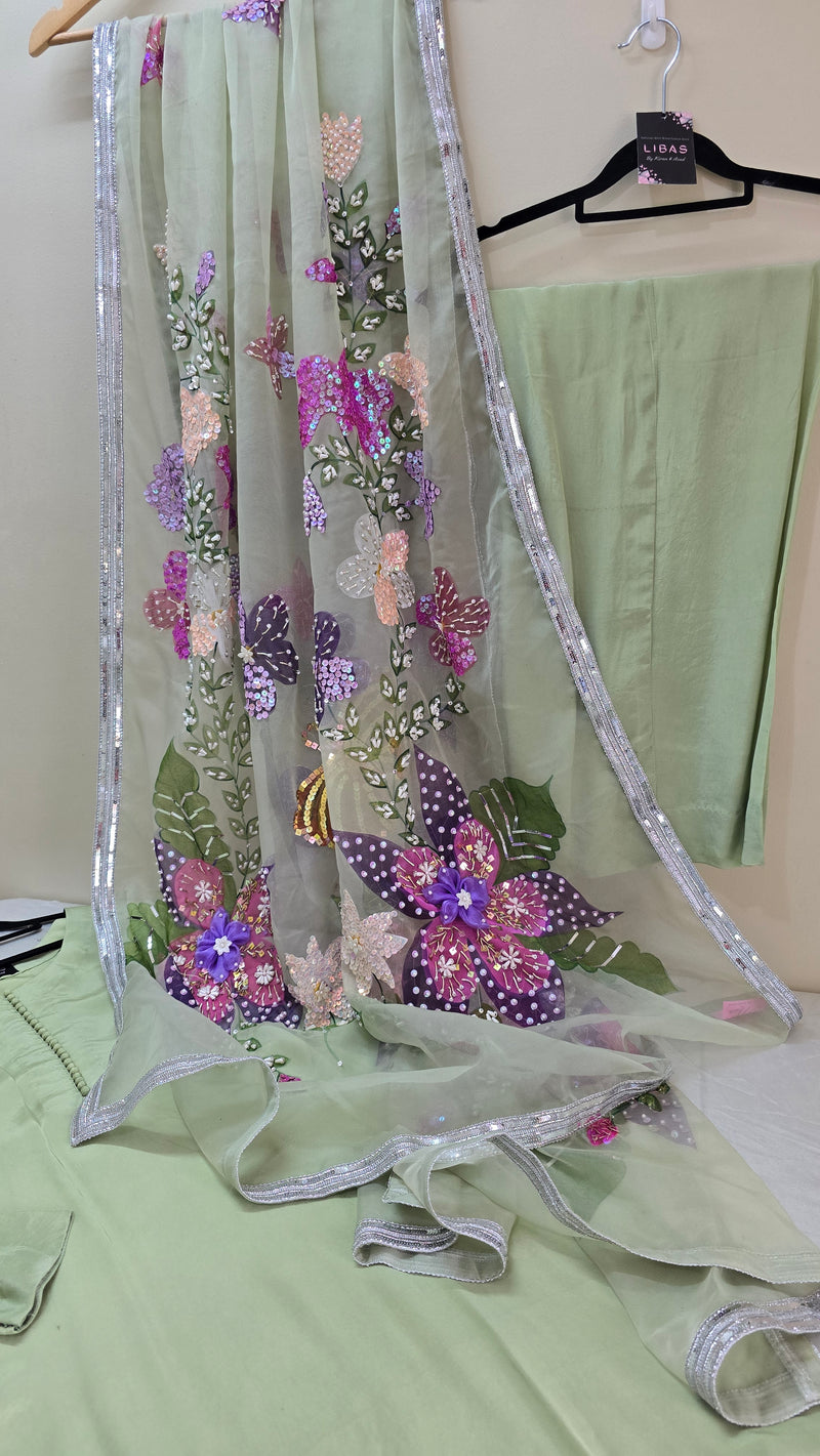 Handpainted silk - L. Green 3 piece